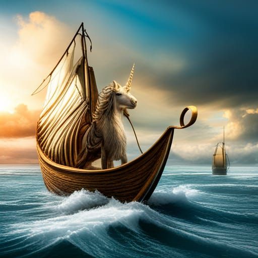 A unicorn on a Viking ship, 8k resolution, a masterpiece, 35...