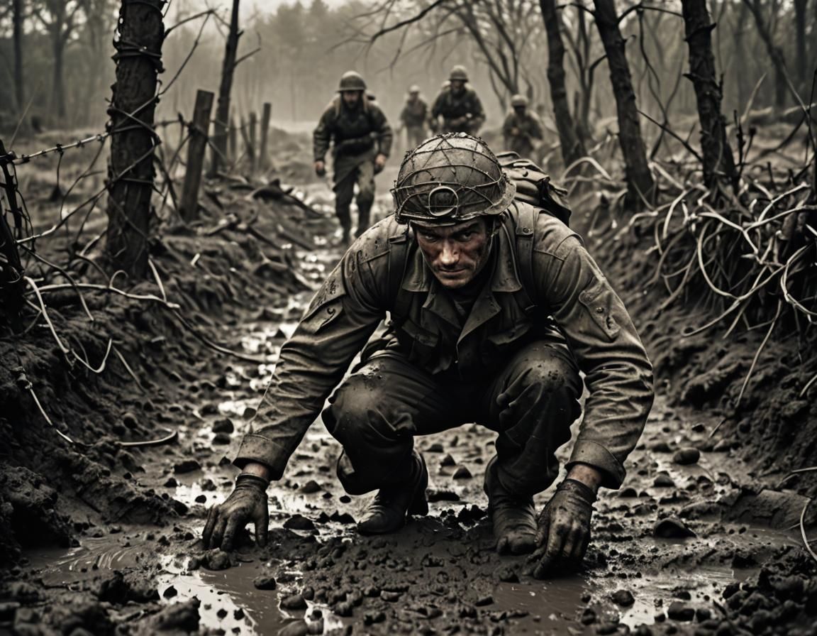 Soldiers crawls in mud   by @Thunder Cube