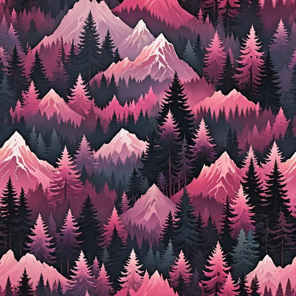 Pink Mountain Wallpaper Nursery, Woodland Ombre Wallpaper Mural, Pine