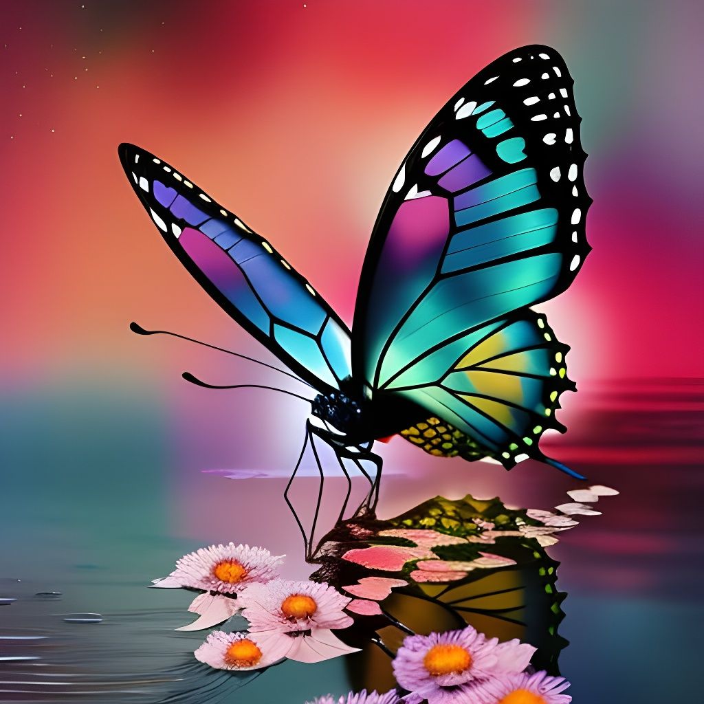 Butterfly River Reflection in Studio Ghibli Style