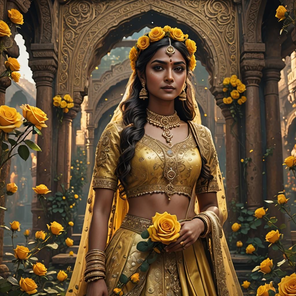 Indian bride in yellow rose