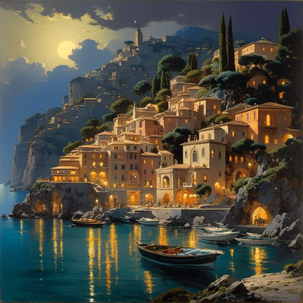 <lora:CottonCandy StarDust:1.0> Portofino_Italy on a Moonlit  Night