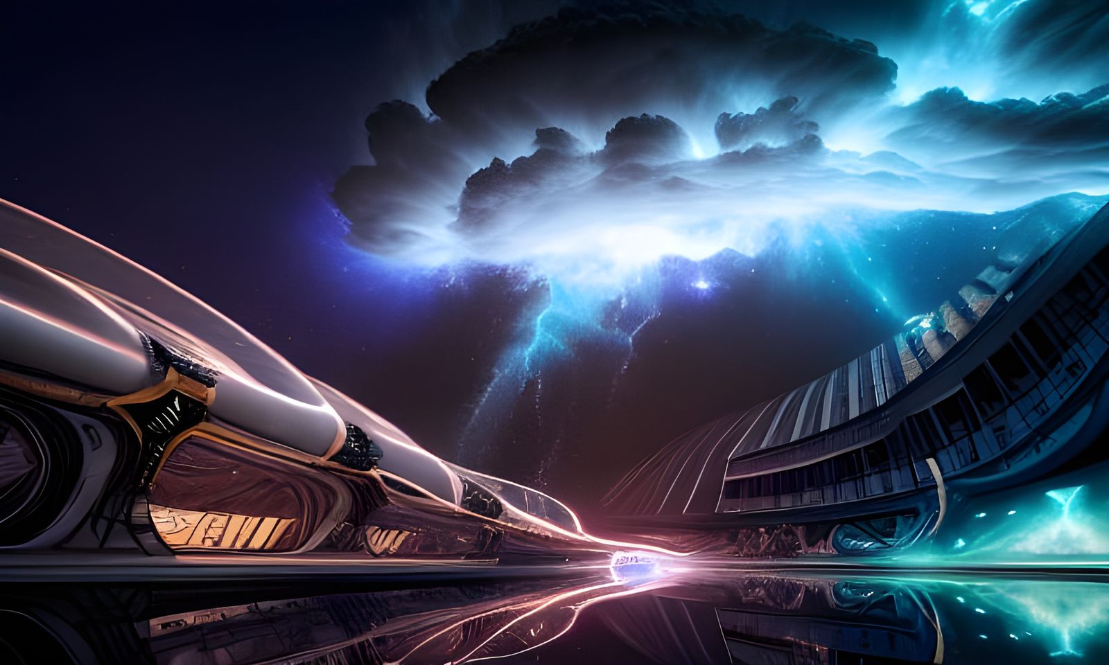 Electric storm Atrium with Galactic nebula full of falling s...