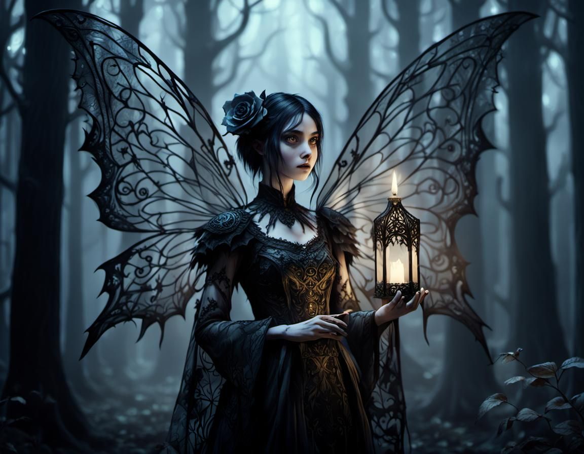 best quality, masterpiece, Highly detailed, ultra-fine painting,professional, A goth faery, with her ...  by @Cyrus Damodred