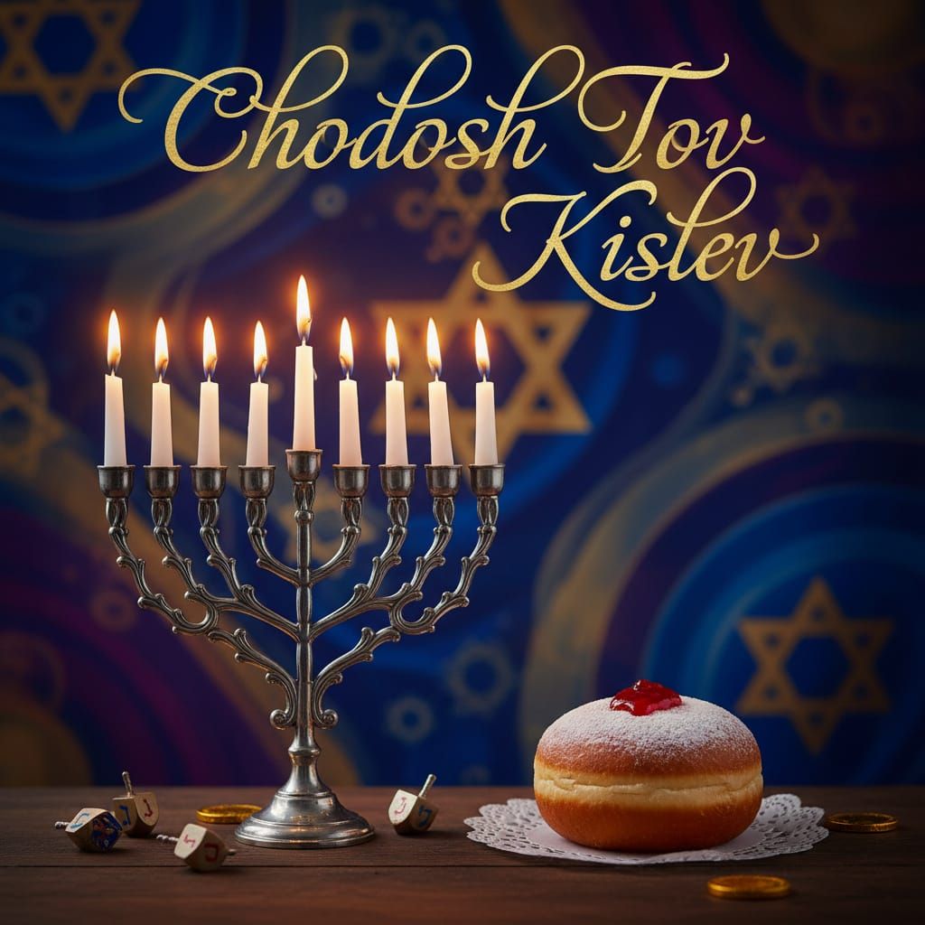 Hanukkah Celebration: Menorah, Sufgania, and Festive Glow