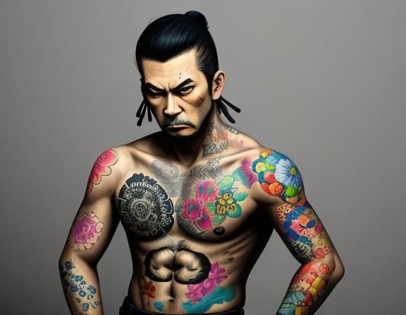 colourful yakuza tattoo Banksy style
