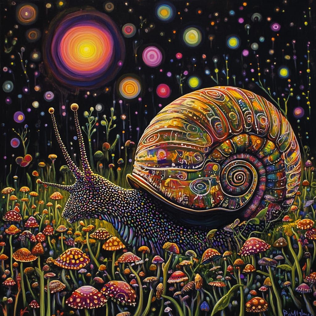 Psychedelic Snail & magic mushrooms