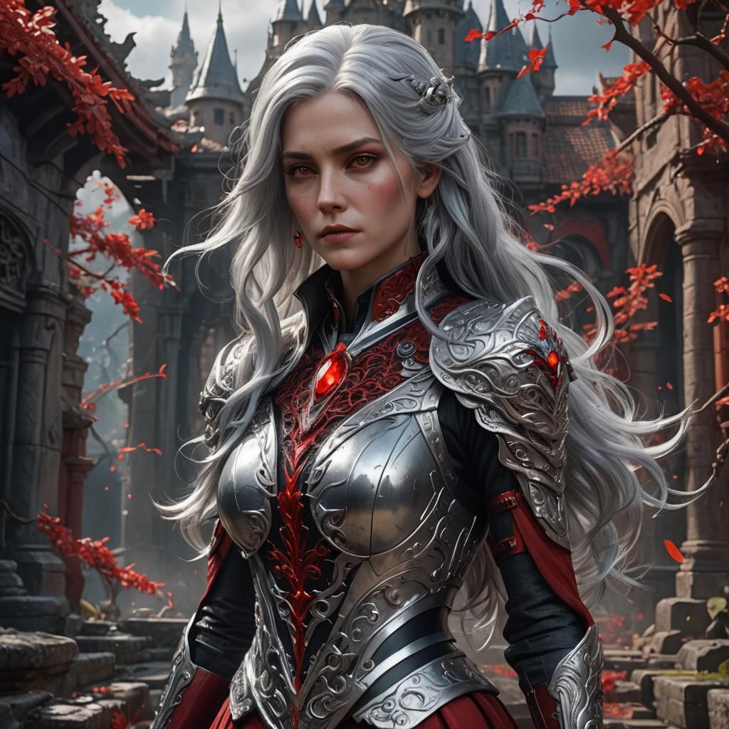 Silver hair red lady