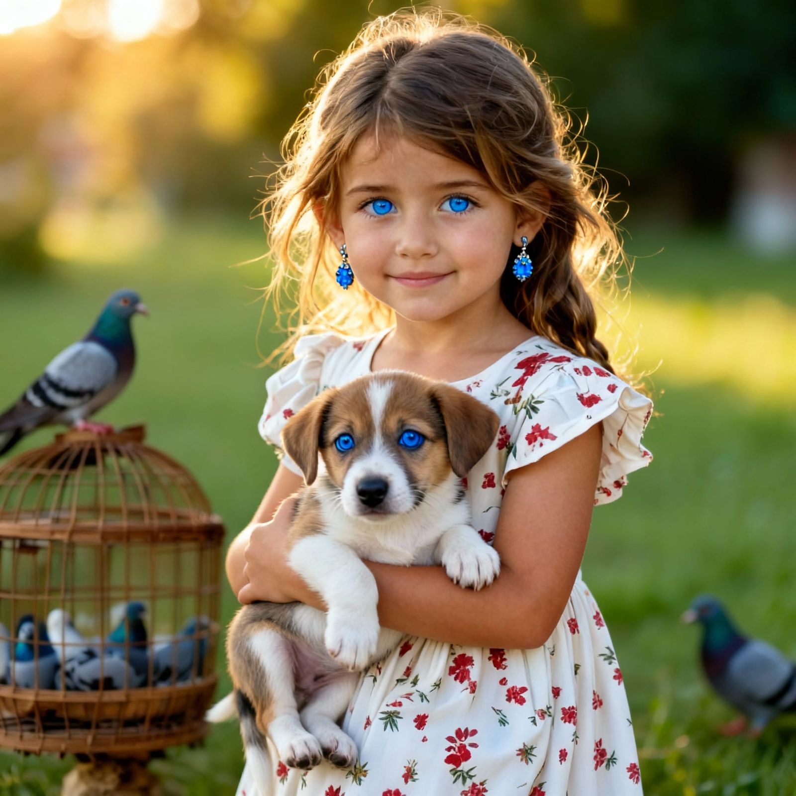 Girl Holding Puppy With Matching Blue Eyes