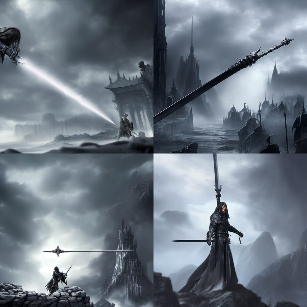 Black sword with black mist coming off of it