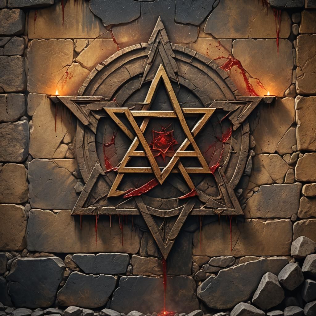 Mystical Star of David Etched in Stone Wall