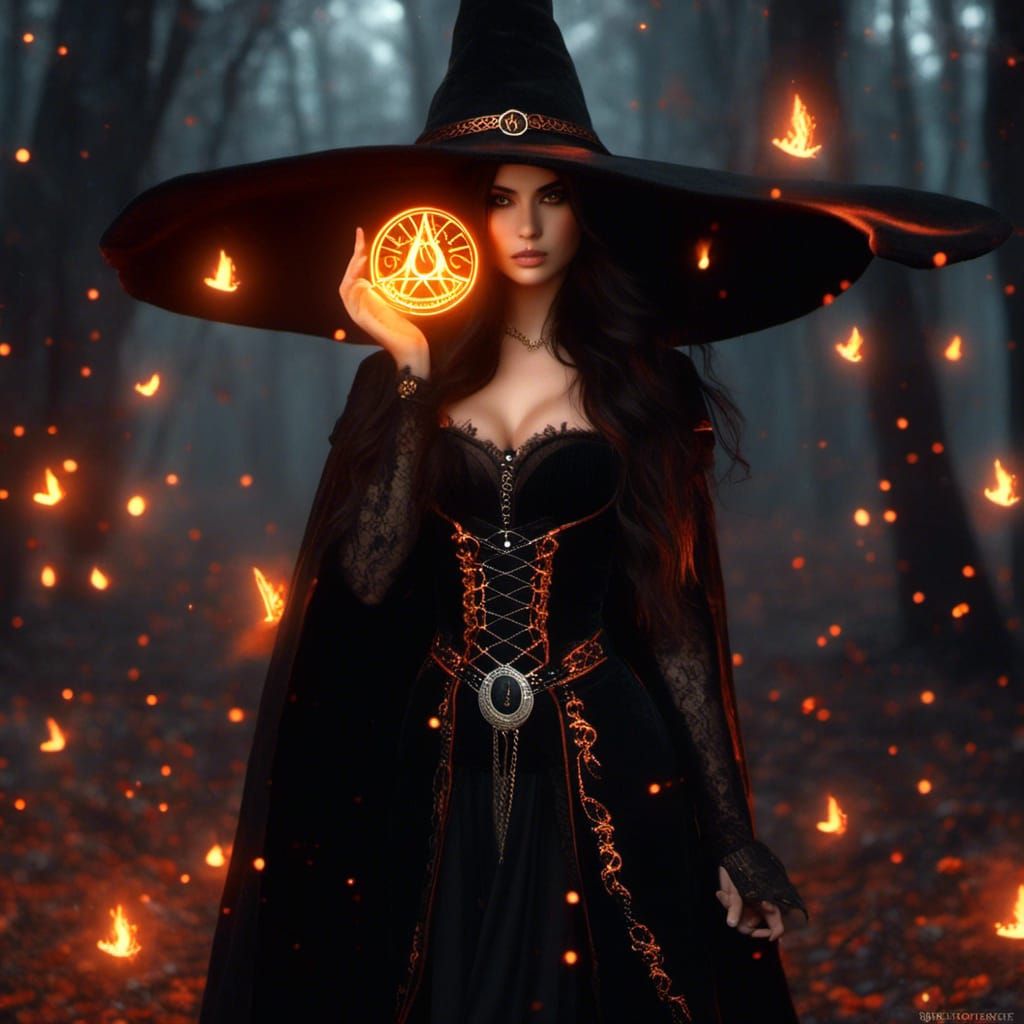 Witch's hat, glowing runes, sparkles, <lora:Witches:1.0> A b...