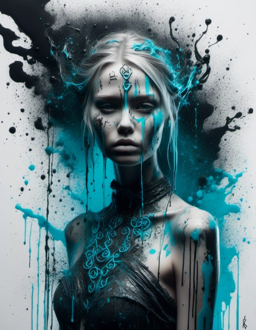 Norse Beauty with Glowing Runes in Graffiti Art Style