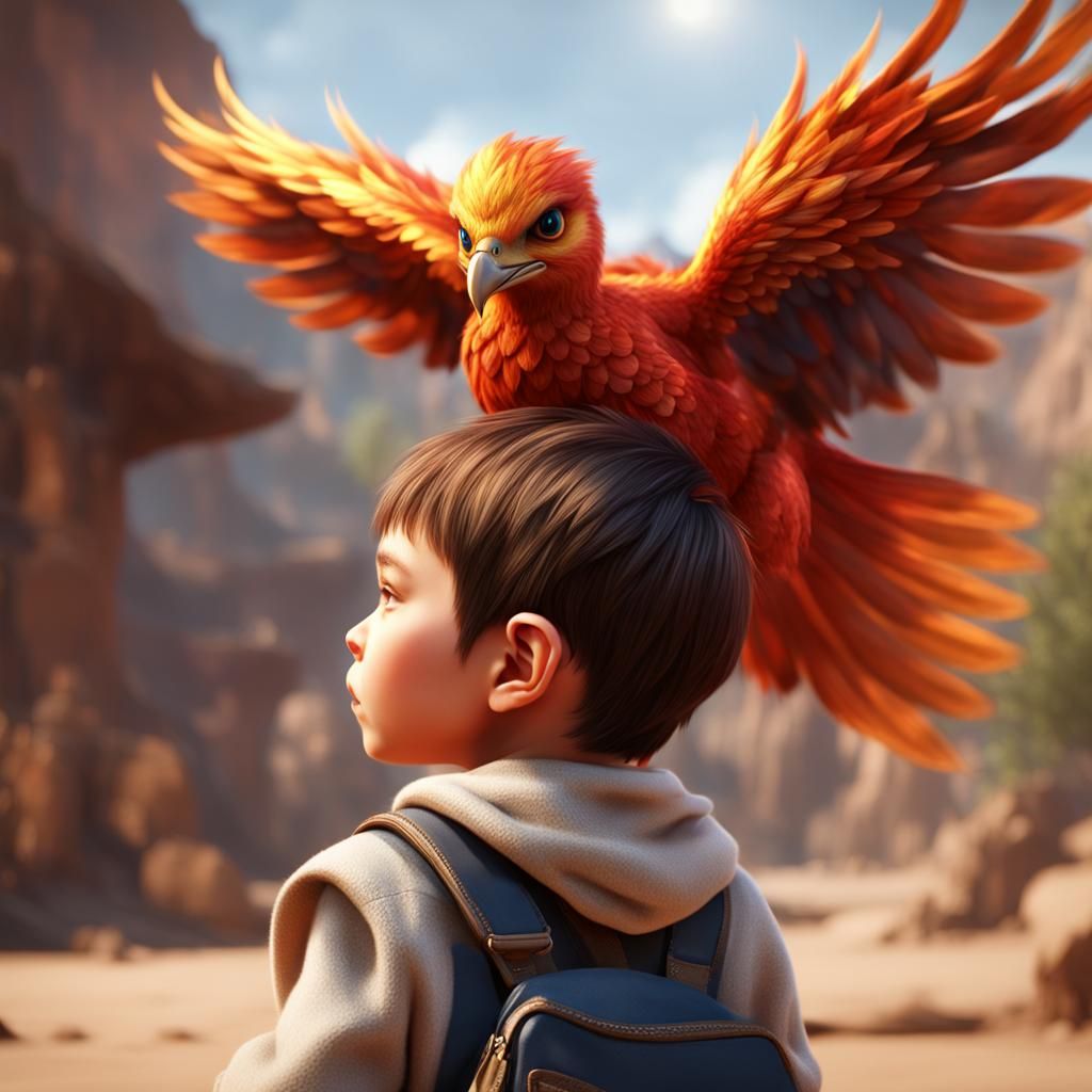 cute ((miniature)) ((baby phoenix)) perched on the shoulder ...