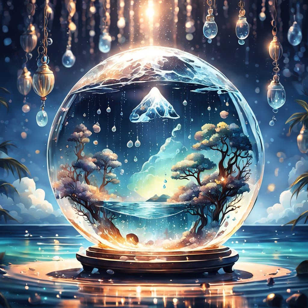 Ystch in Glass Vessel on Serene Sea