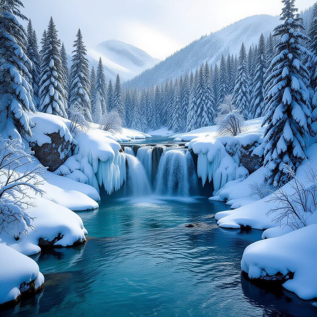A waterfall with crisp autumn leaves 