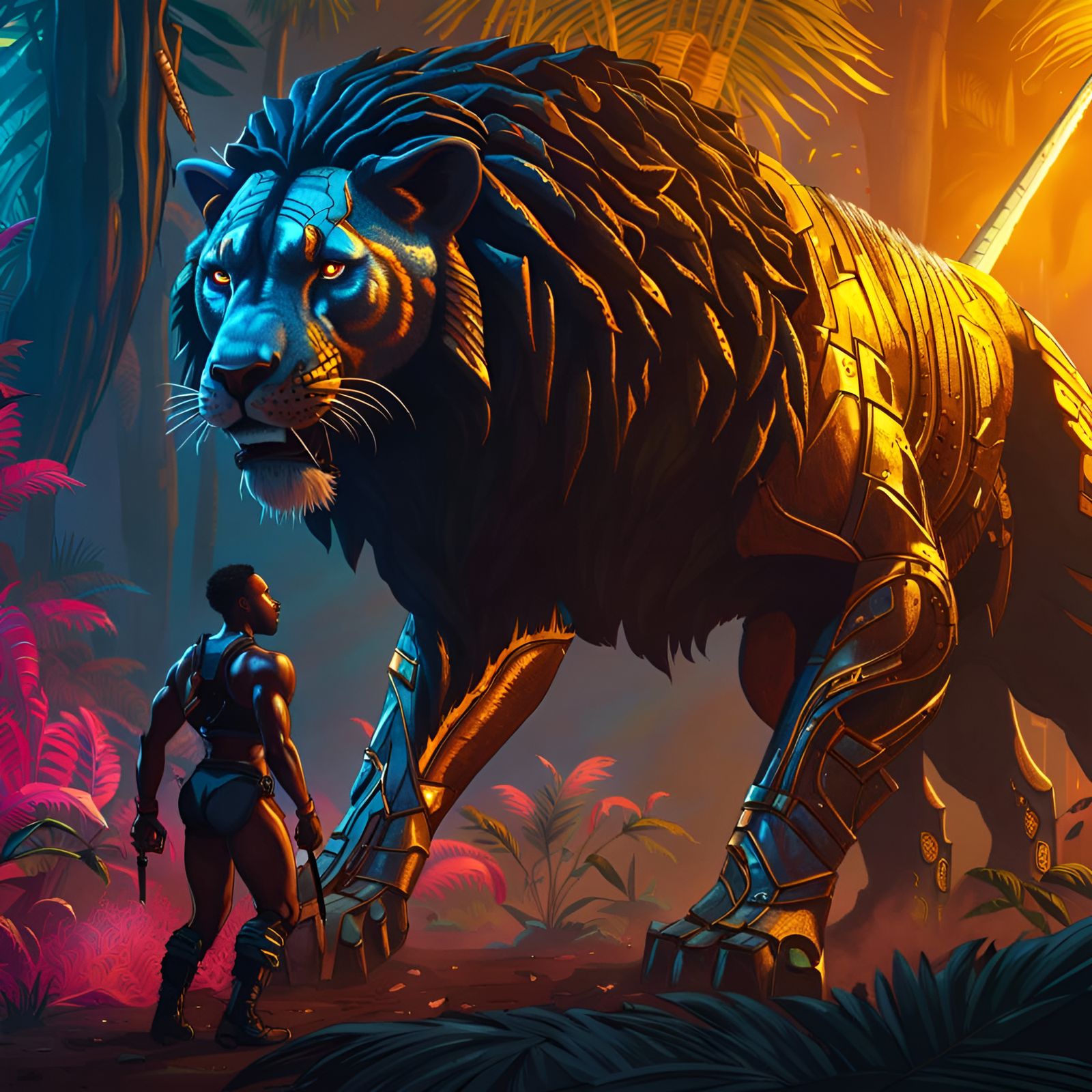 Cyber punk man vs Lion  by @JayJenkins