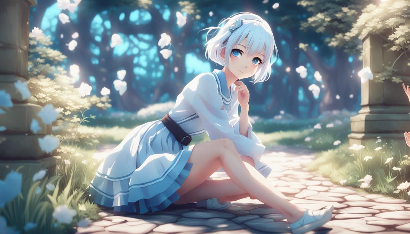 Anime Woman with Blue Highlights in Vibrant Style