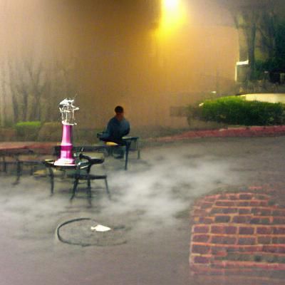 Lonely hookah smoker in large mist
