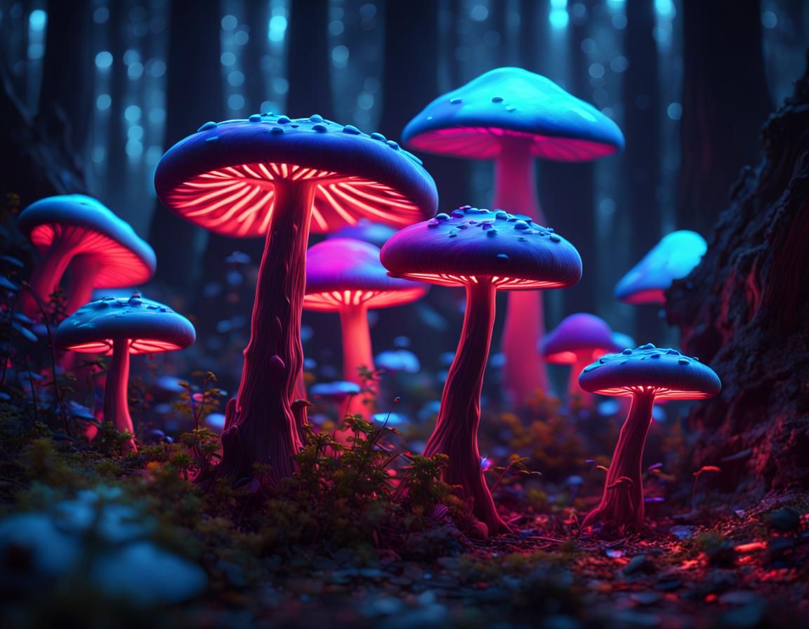 UV mushrooms - AI Generated Artwork - NightCafe Creator