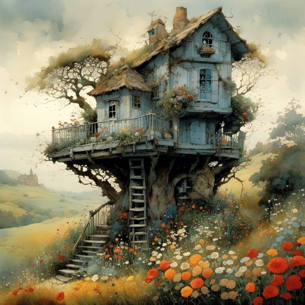 Beautiful rustic tree house full of flower boxes and flower pots, by Stewart Edmondson, Thomas Wells ...  by @Tina auf der Blumenwiese