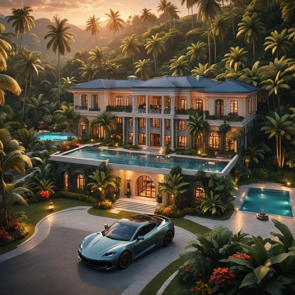 Luxurious Modern Villa with Tropical Garden in 8K
