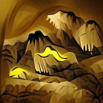 Darkness mountains cave with light yellow art deco