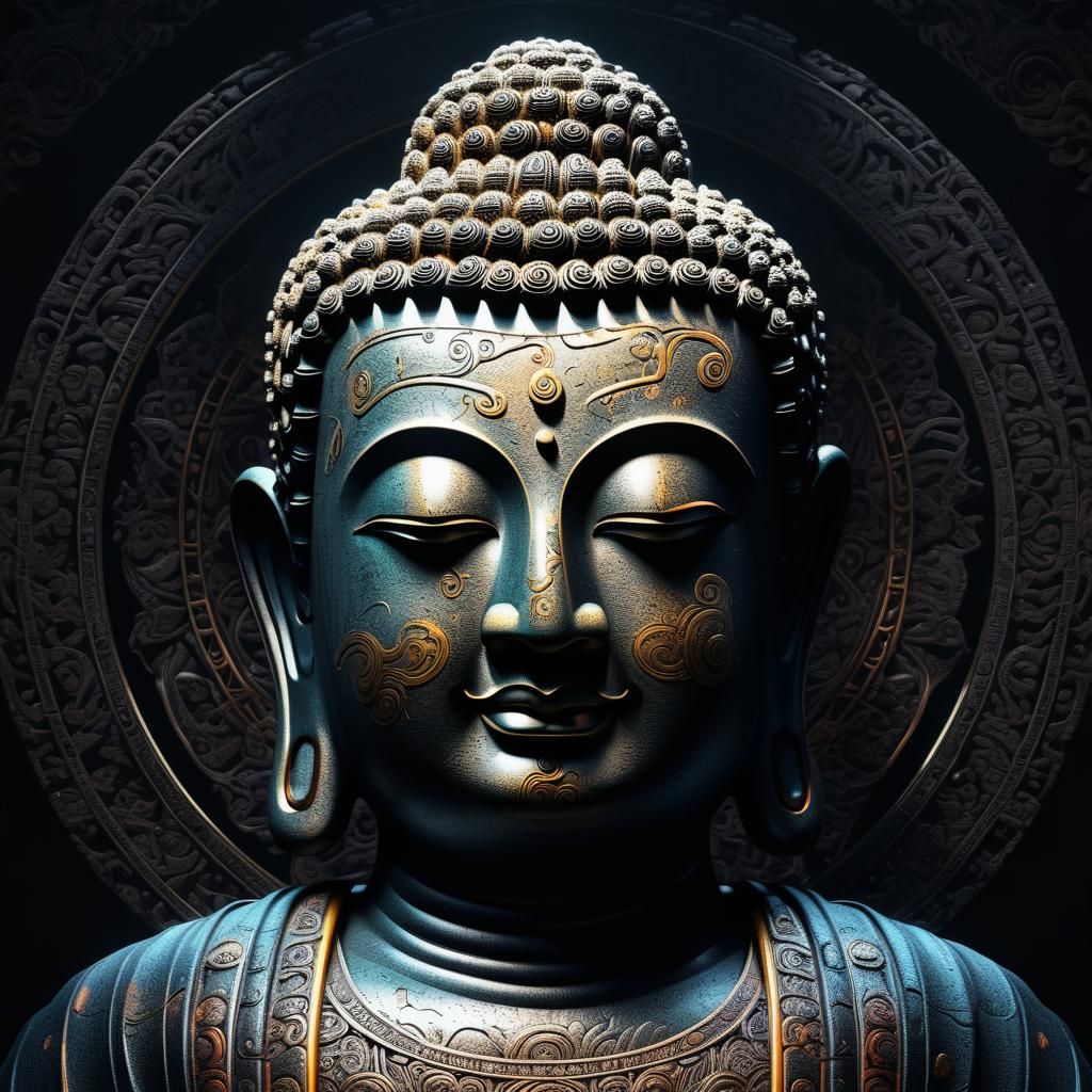 Buddha face 8k with black background, cinematic, bright ligh...