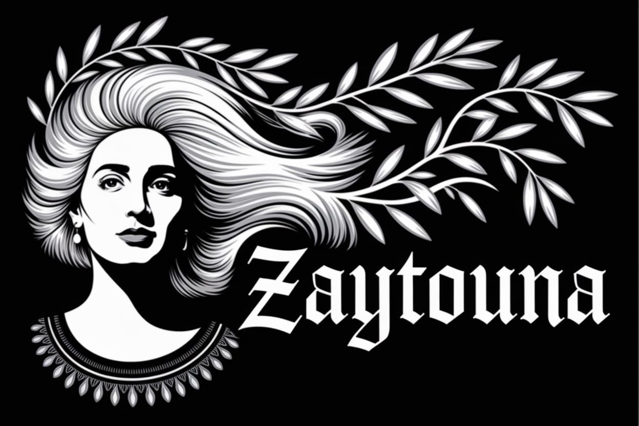 9. زيتونة (Zaytouna): تجسيد للزيتون (Zaytouna: The Embodiment of the Olive) | 🇵🇸 Stencil graffiti art (Ideogram 2a Turbo)