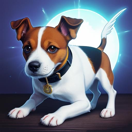 A Jack Russell Terrier Wearing An Angelic Collar - Ai Generated Artwork 