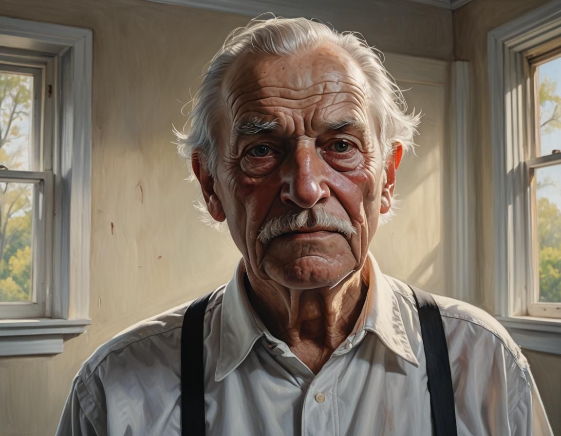 an old man of 70 years old with a corpulent endomorphic body with white