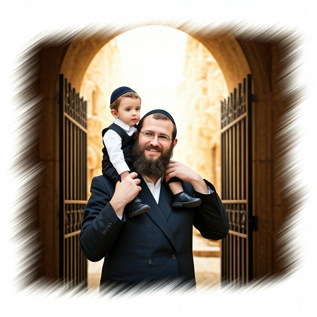Hasidic Father and Child Portrait with Streimel