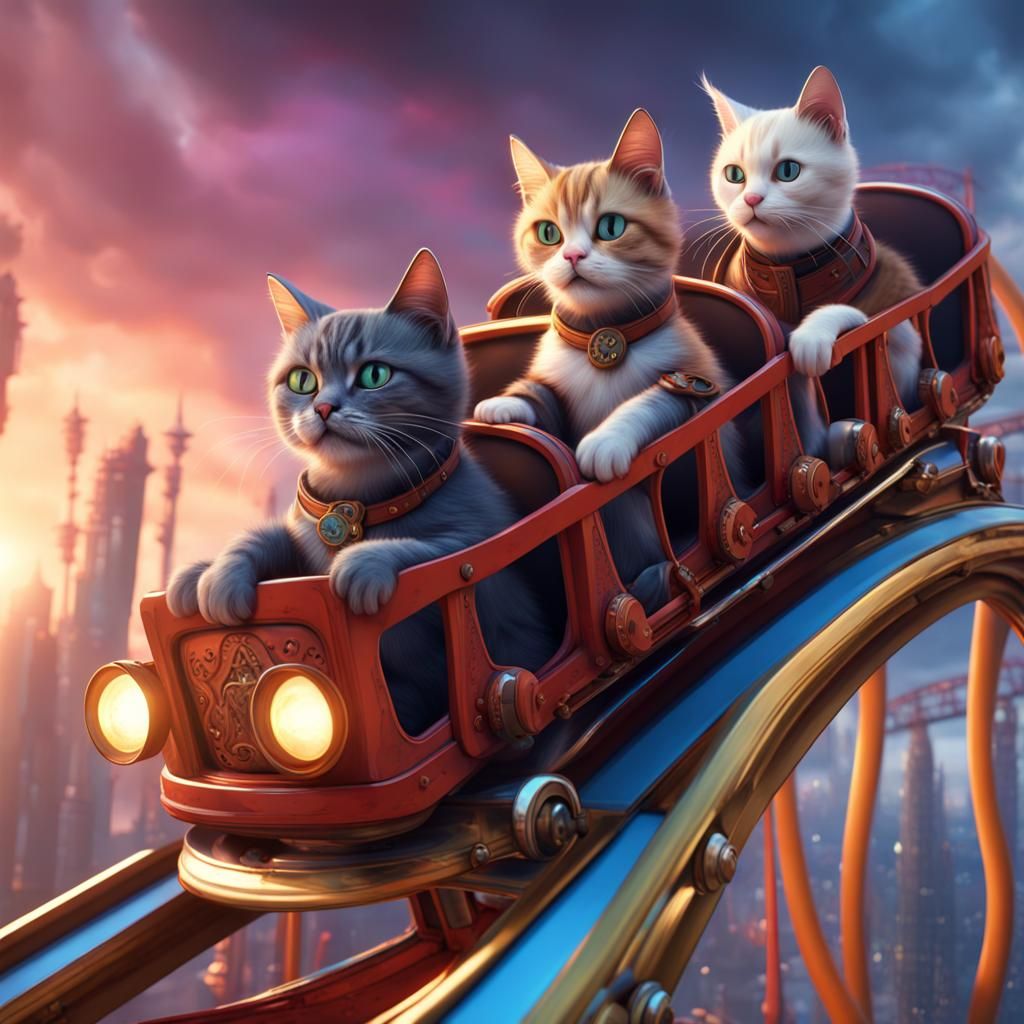 cats in a roller coaster AI Generated Artwork NightCafe Creator