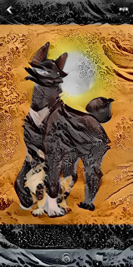 If art of 'The Great Wave' and art of a cat and a kitten mixed