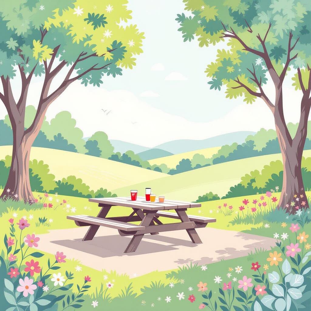 Pastel Watercolor Landscape with Abstract Fractal Patterns