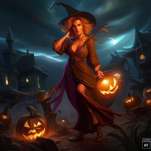 Orange and black Halloween witch