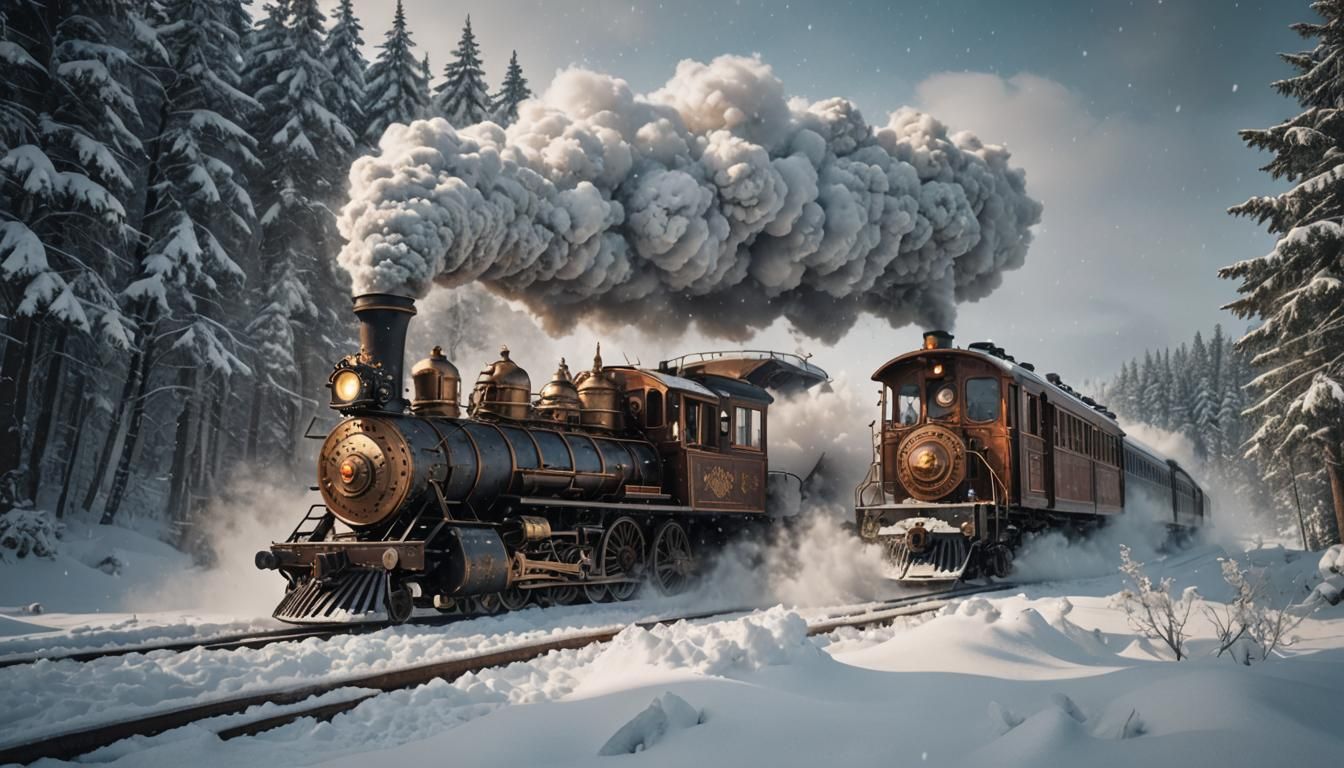 2 trains plowing through the snow at high speed  by @Ger Seven