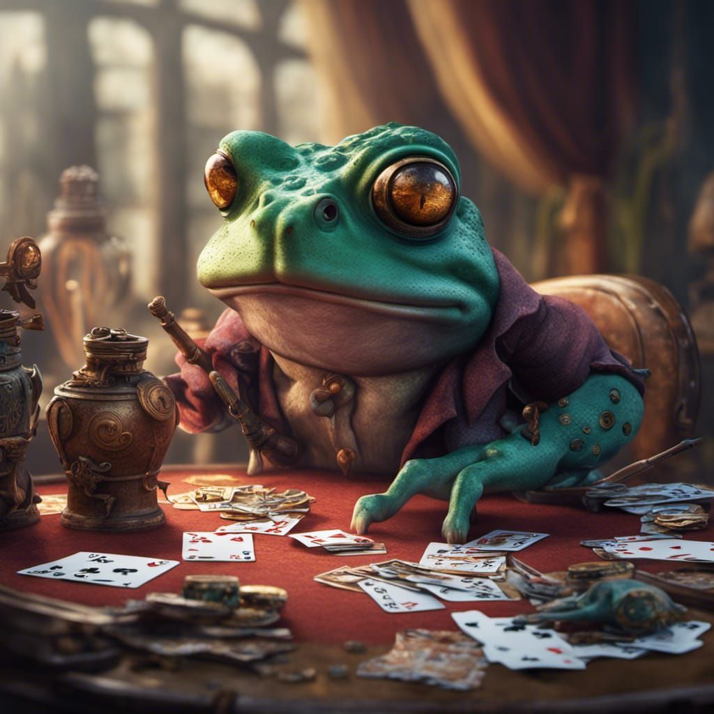 A frog. A toad.  An octopus playing poker
  by @ShotgunMosquito