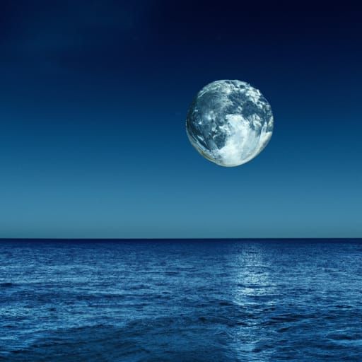 moon on a cloudless night over an ocean