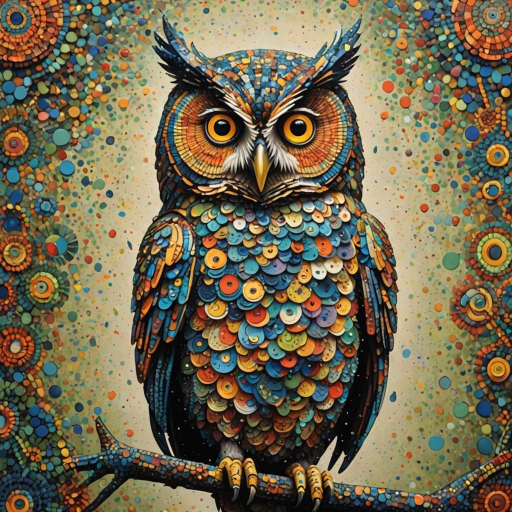 kinetic pointillism Owl - AI Generated Artwork - NightCafe Creator