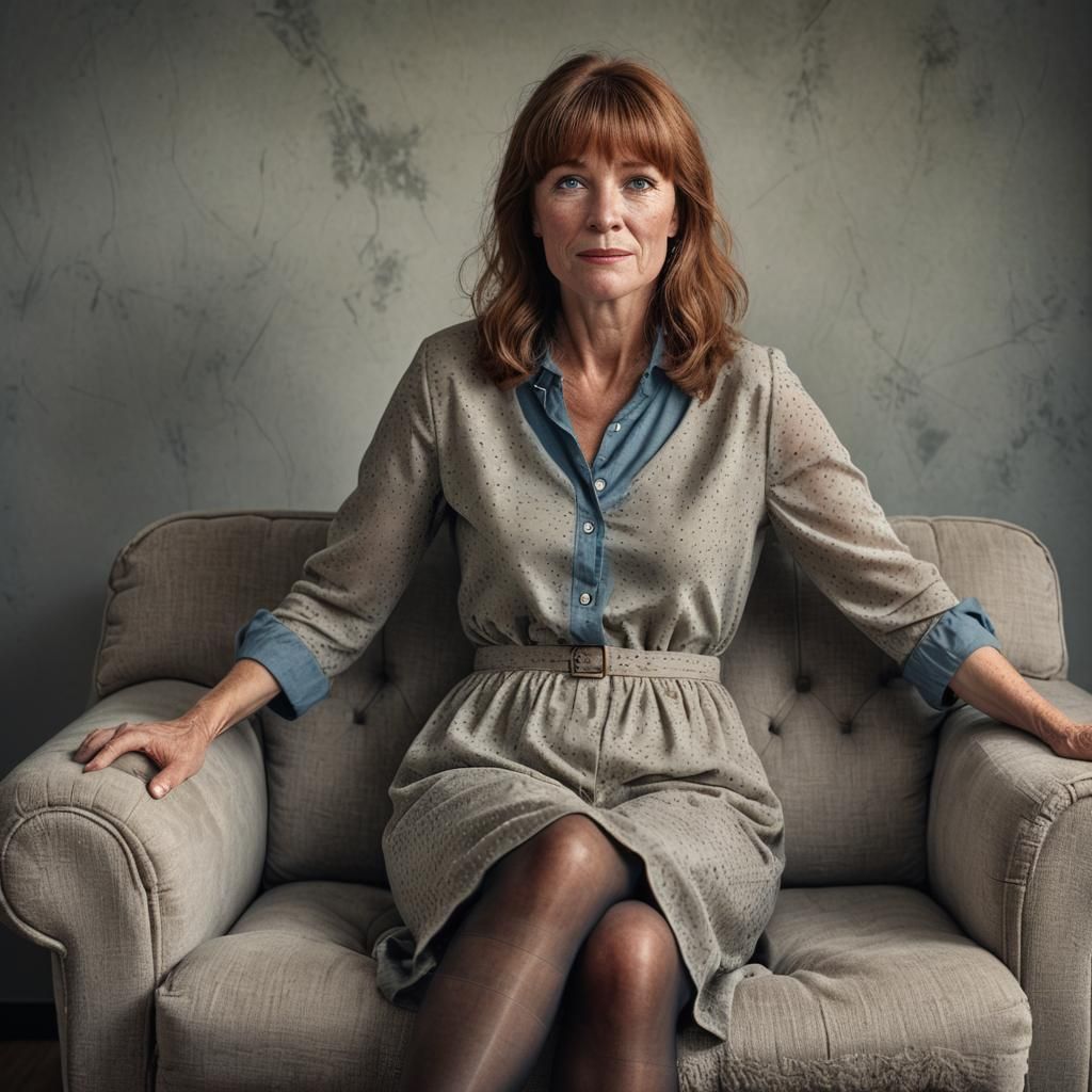 50yo Dutch women with bangs,freckles wearing an outfit with ...