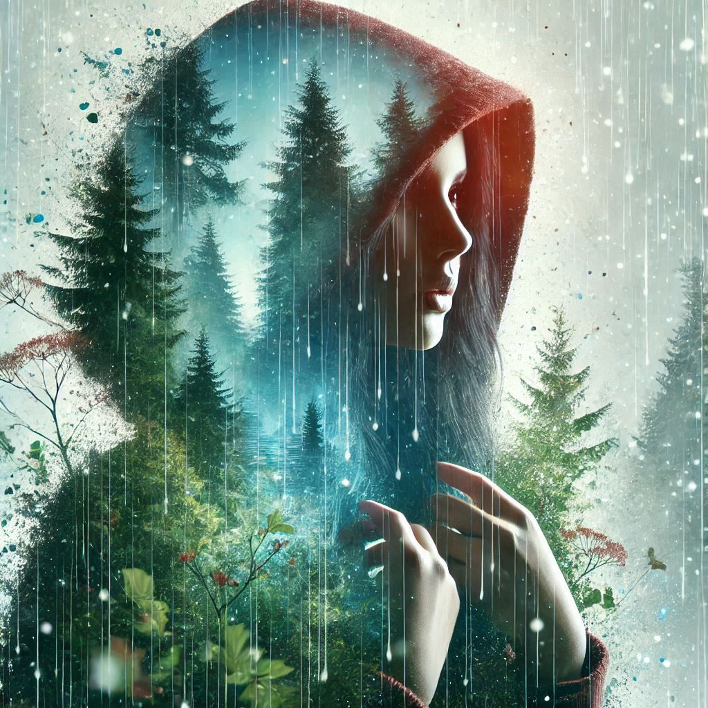 double exposure beautiful fantasy DALL-E 3 portrait landscape..