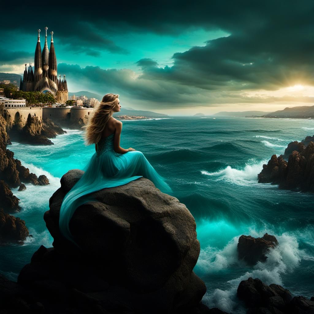 A mermaid sitting on a rock