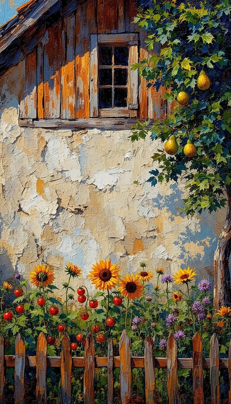 Old farmhouse and late summer garden