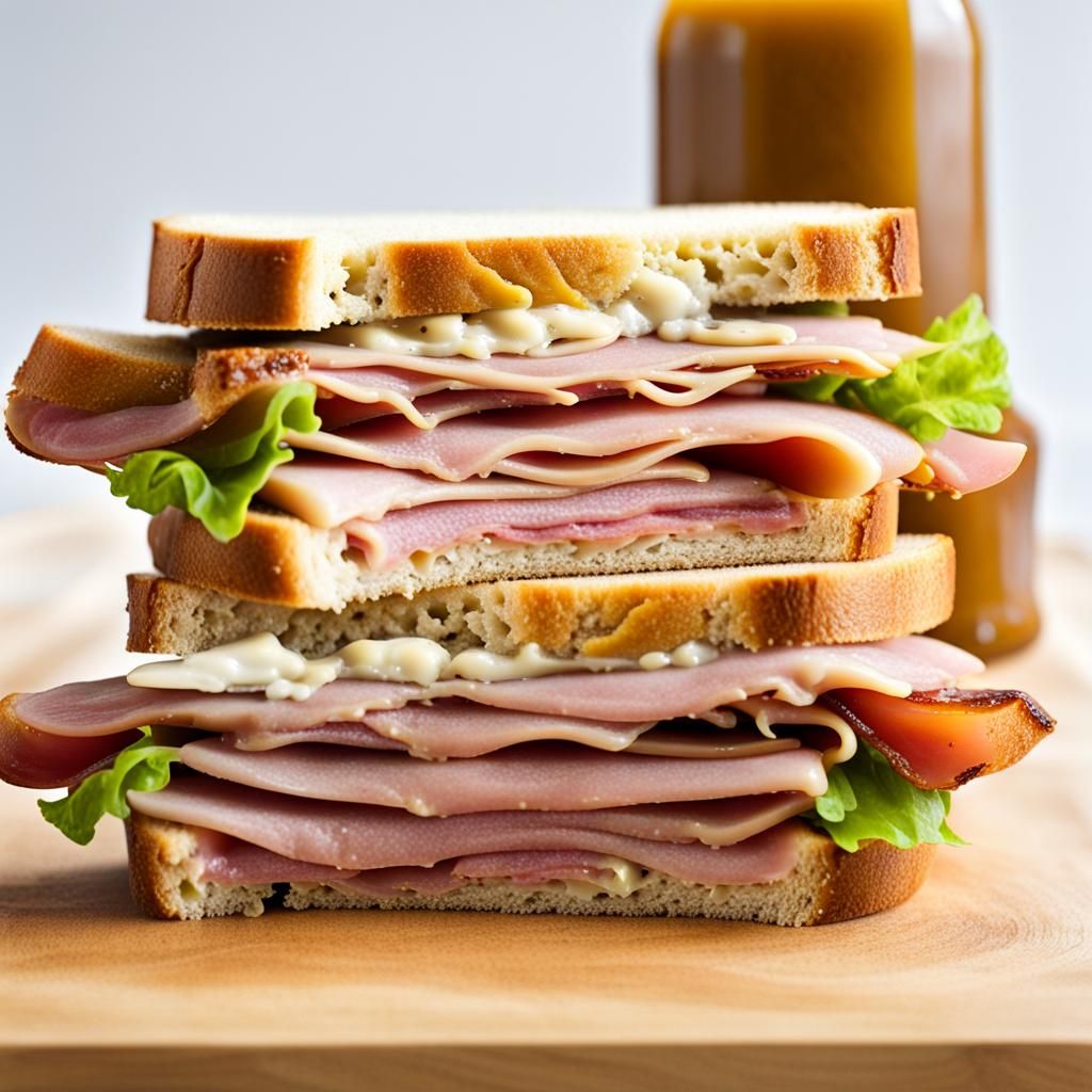 ham sandwich with brown mustard - AI Generated Artwork - NightCafe Creator