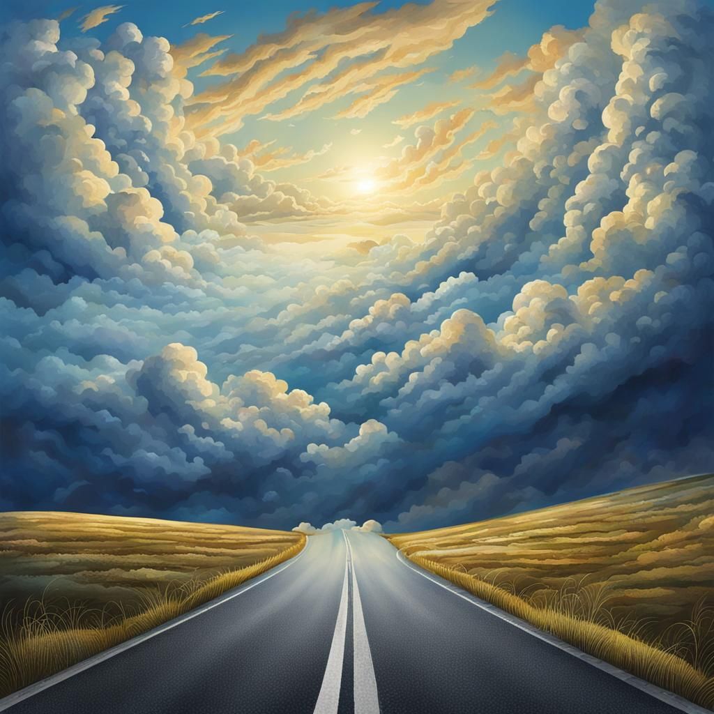 the sky, clouds, the road going up to heaven