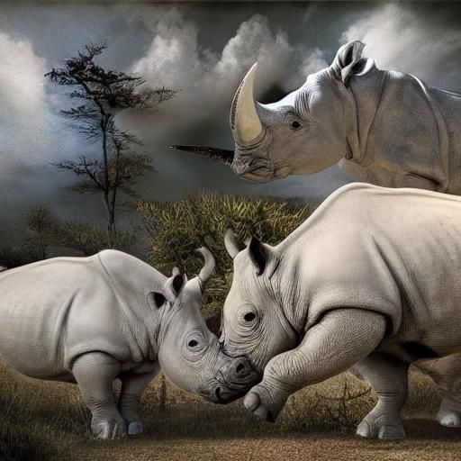 Surreal White Rhinoceros Nest: A Dali-esque Endangered Anima...