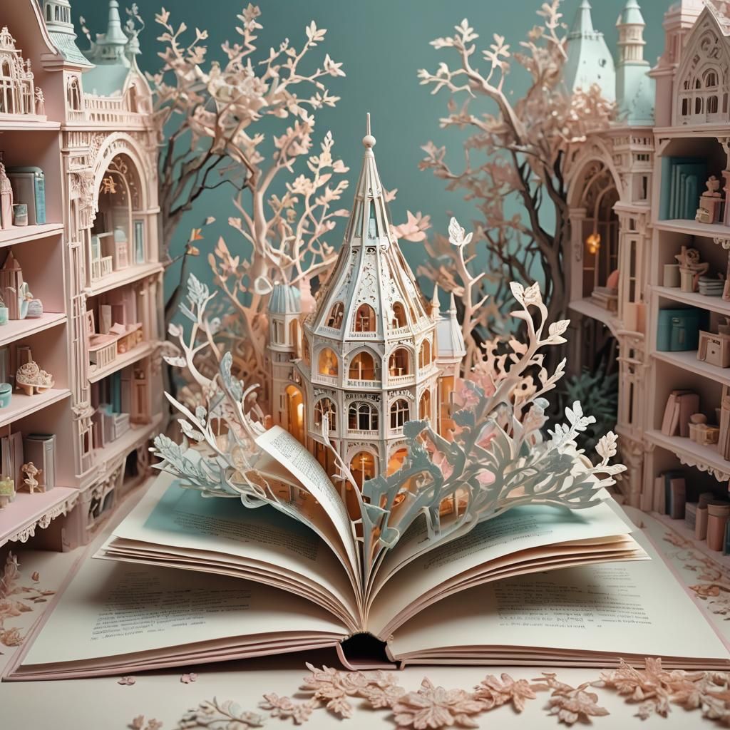 Pale Pastel Pop-Up Book in Hyperrealistic Style