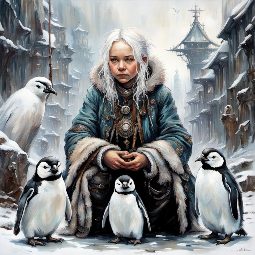 Littel Girl and a pinguines