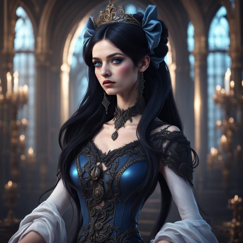 Goth princess that wears a large bow in hair long black hair...